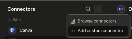 Dropdown menu with Add custom connector option
