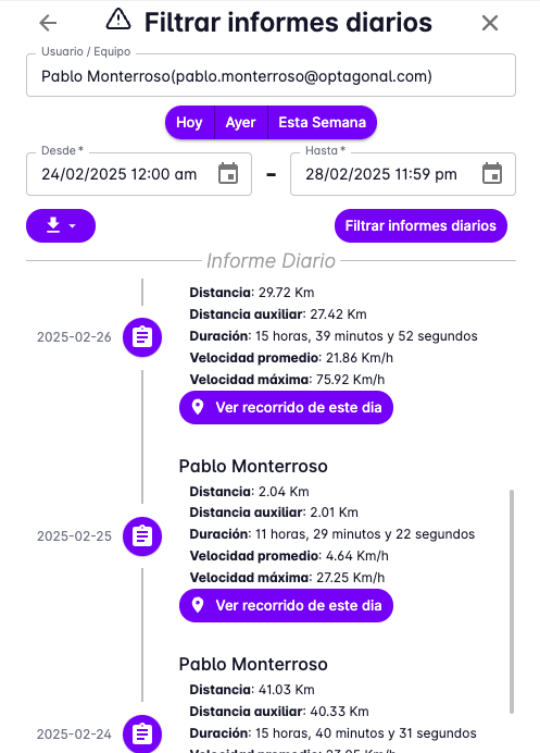 Location users daily report