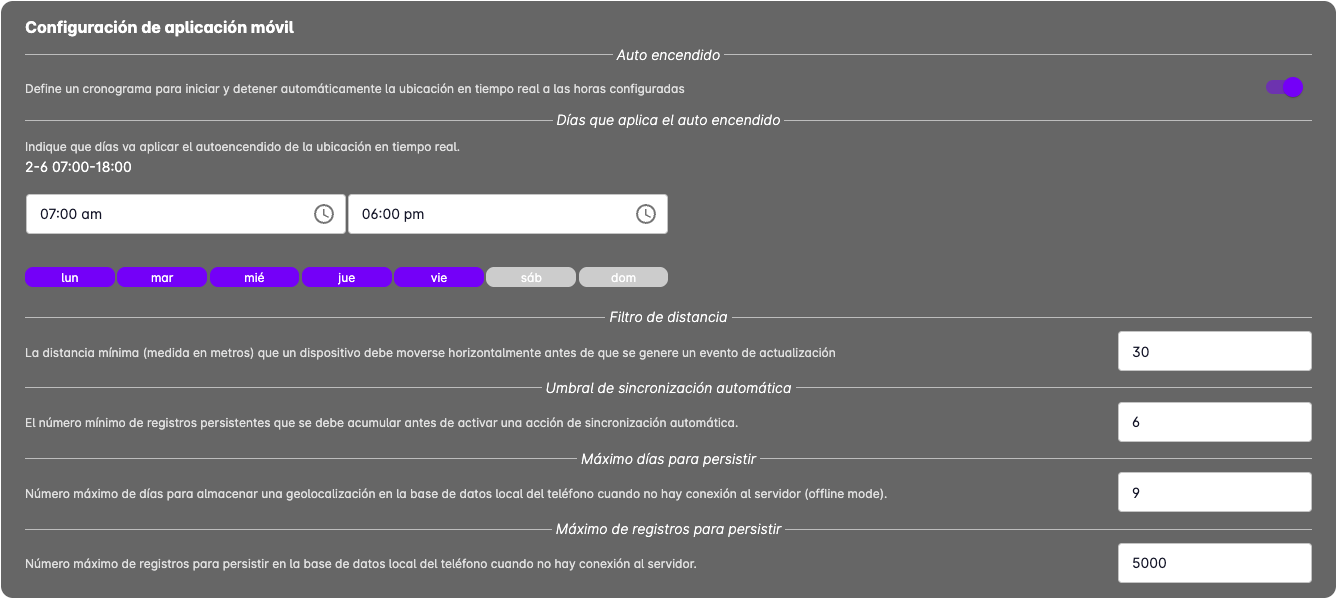 Configuration location mobile