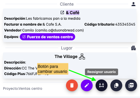 Tasks change user button