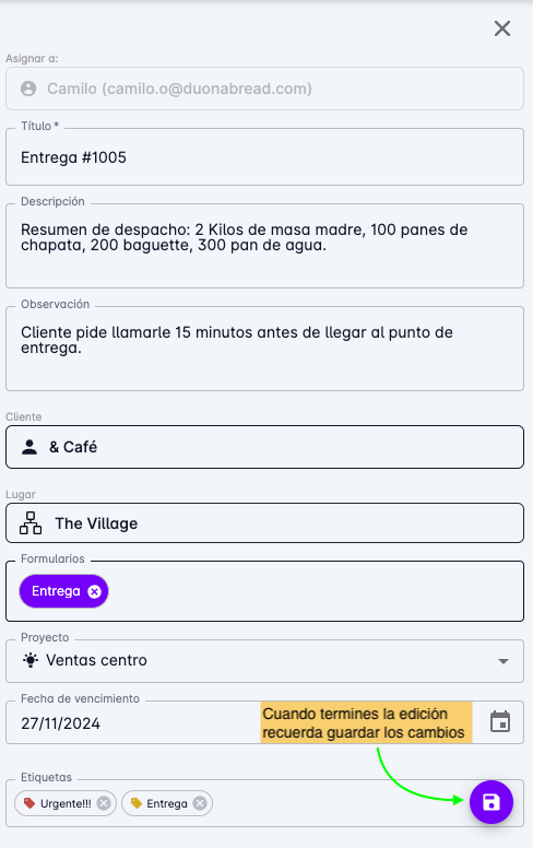Tasks edit form