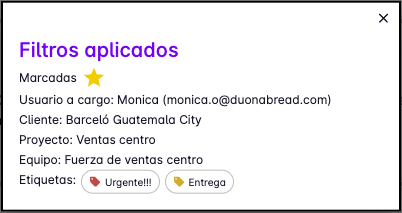 Tasks filter list message