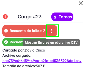 Tasks upload errors button