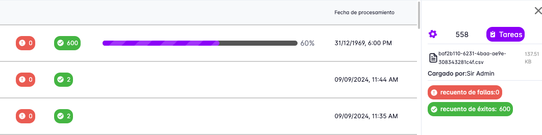 Tasks upload progress